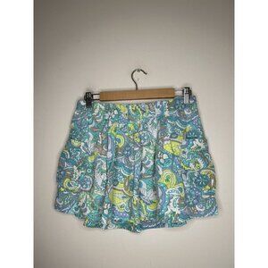 Old Navy Women Blue Green Paisley Linen Blend Skirt Pockets Size Small